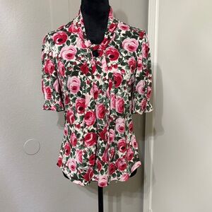 Adrianna Papell Red and Pink Floral Blouse